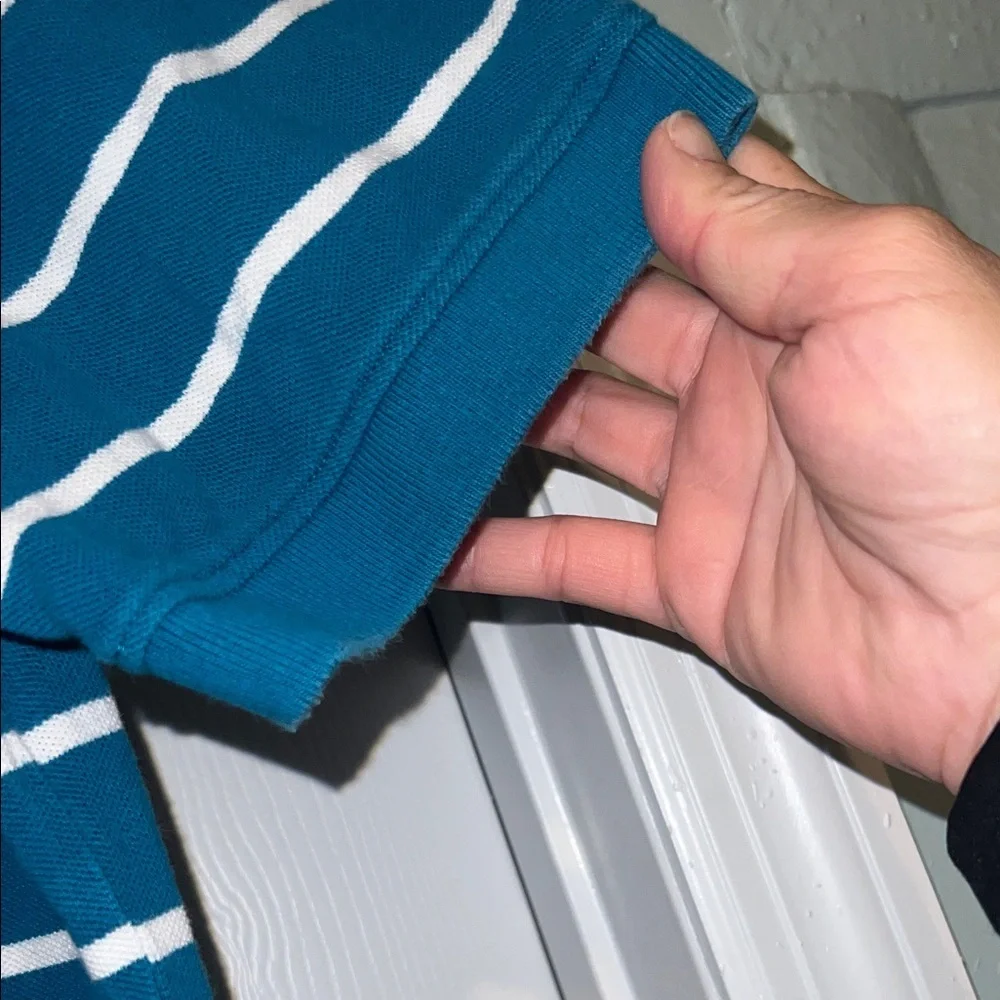 Banana Republic Teal and White Striped Polo